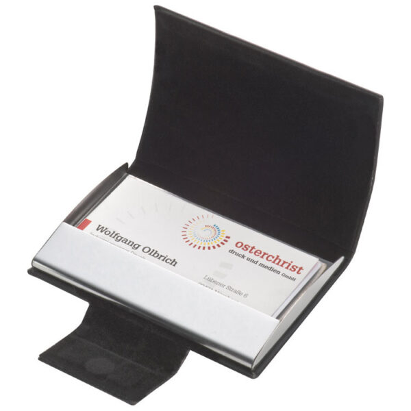 Business card holder with artificial leather covering