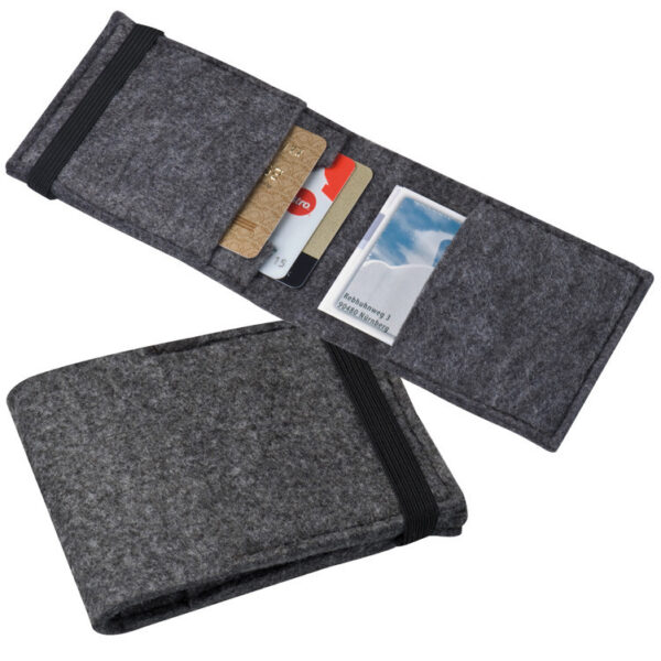 Felt credit card case with elastic strap closure